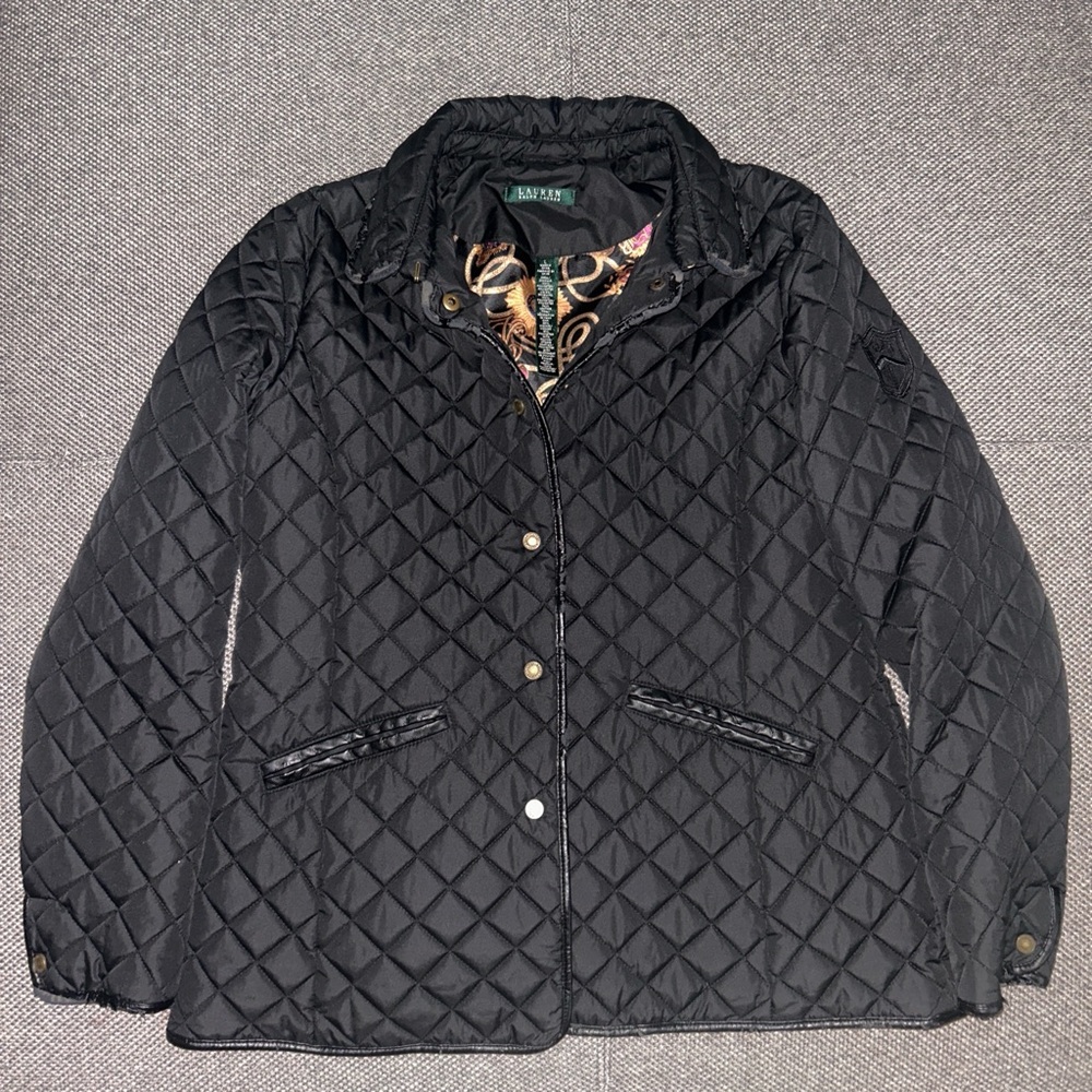 Vintage Ralph Lauren Paisley Chainlink Lined Black Quilted Jacket RARE - Picture 2 of 5
